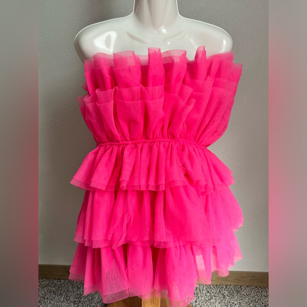 Pink Tulle Strapless Dress